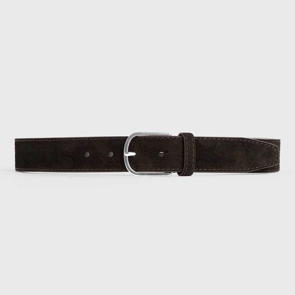 TOTEME Bold Wide Trouser Belt in Suede Espresso Dark Brown Size 80 - Picture 6 of 9